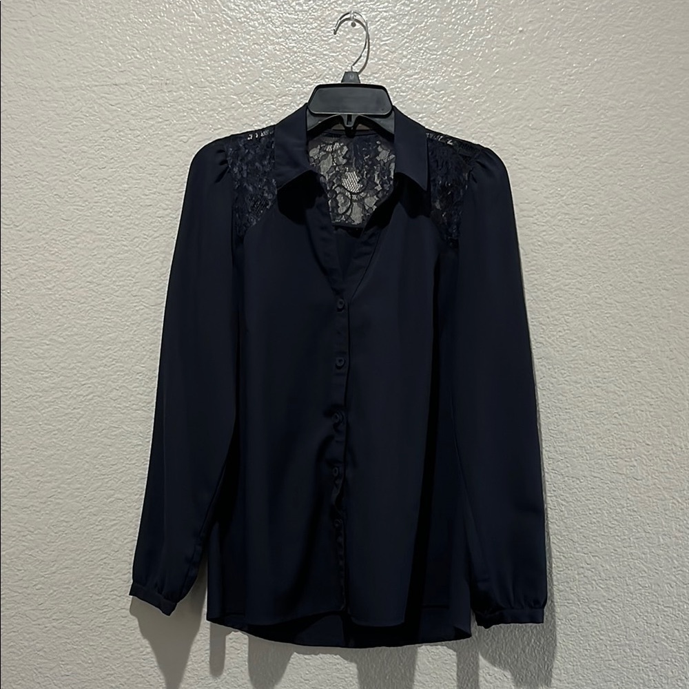 THE LIMITED BLOUSE LACE WOMENS POLY SIZE Medium NAVY BLUE  Business Casual